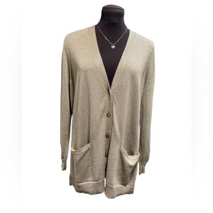 Lauren Ralph Lauren Gold Metallic Silk Blend Cardigan Sweater Women Sz 1X Ribbed